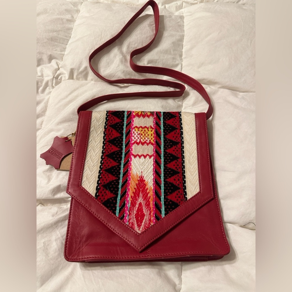 Red and Black Patterned Leather Crossbody Bag - NWT